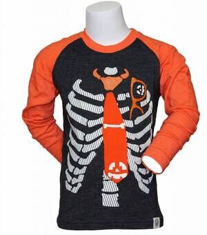 NEW WES AND WILLY kids skeleton tie glow in the dark tee in black